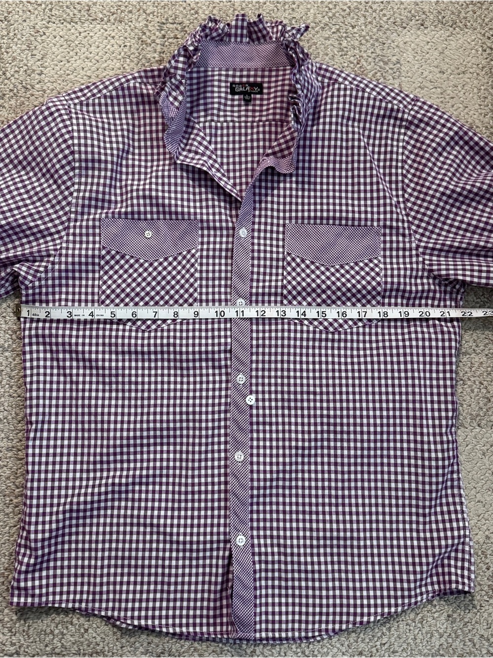 Upcycled Purple Gingham Ruffle-Collar Shirt - Picture 5 of 7